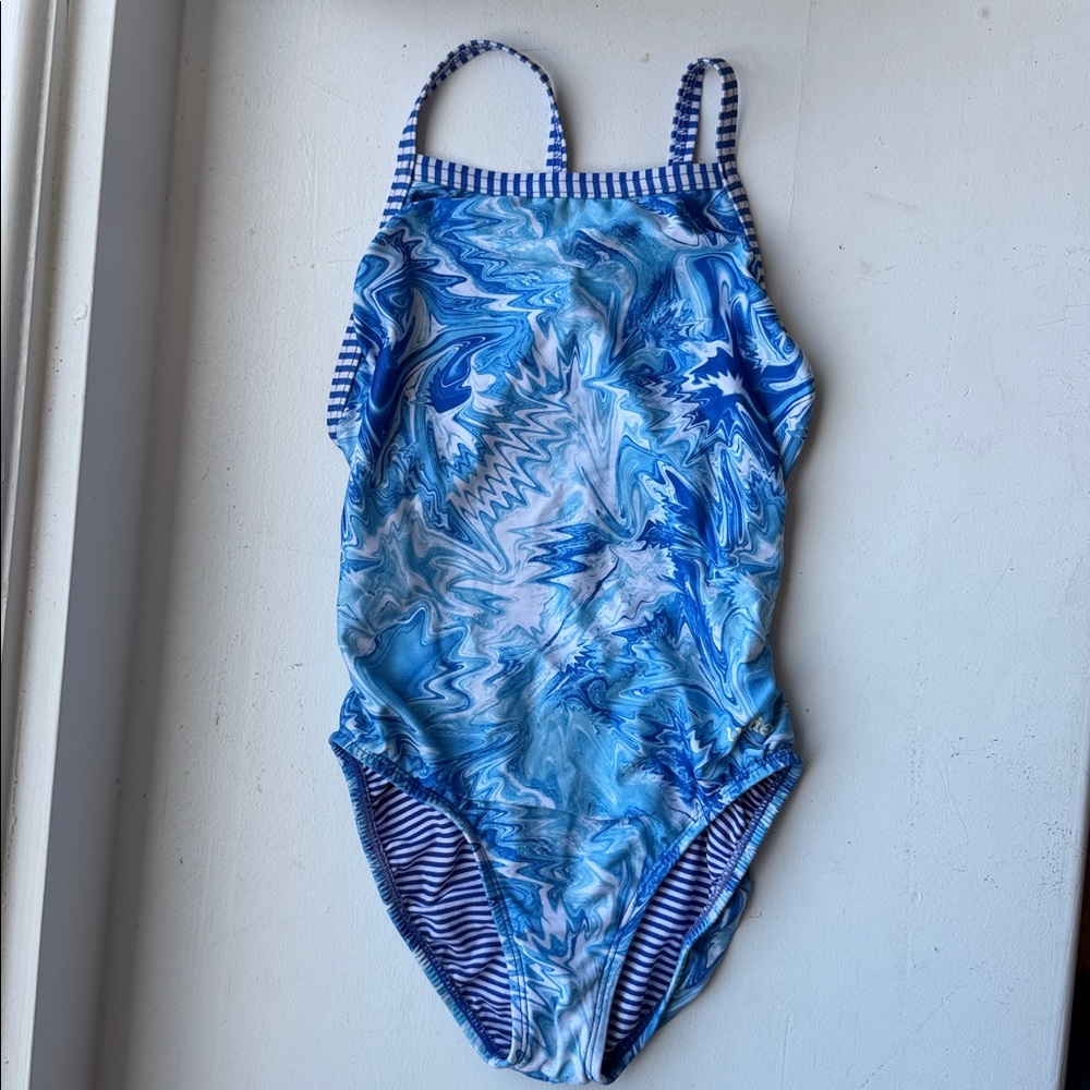 Dolfin Uglies Blue and White One-Piece Training Swimsuit Size 32